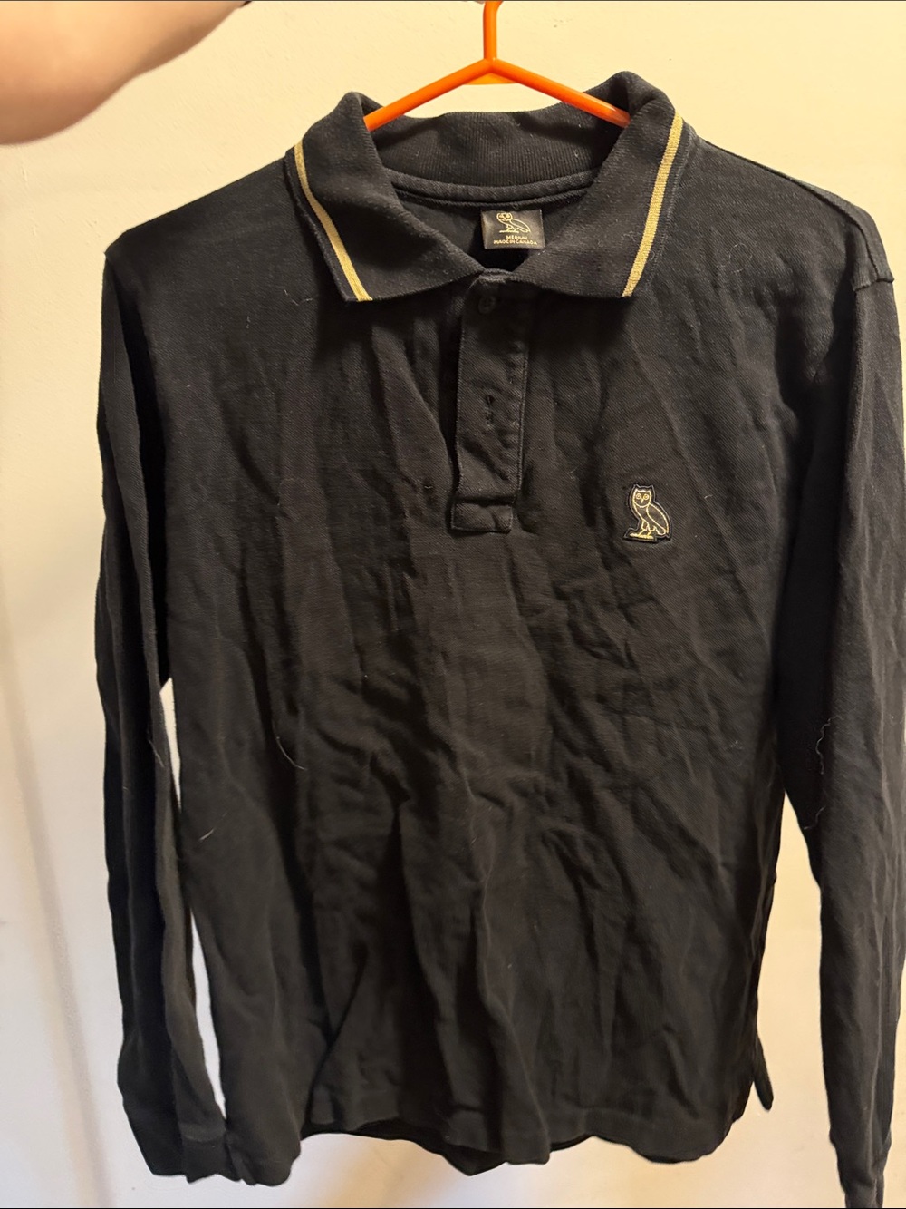 Drake Black Long-Sleeve Polo with Gold Trim